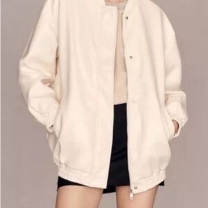 Anthropologie Maeve Cream Oversized Faux Leather Jacket - Medium